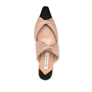 Aquazzura Beige/Black Leather and Grosgrain Twist Puffy Mules